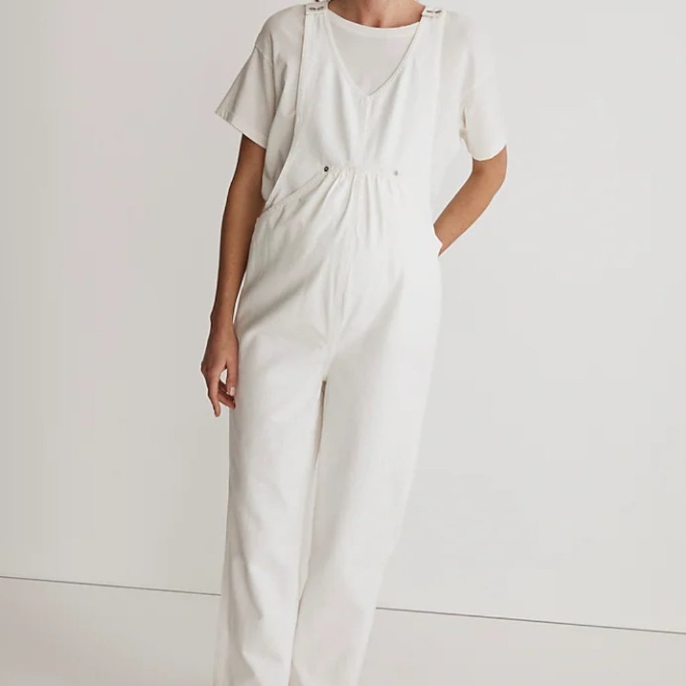 Madewell Maternity Kangaroo-Pocket Overalls in Tile White (M)